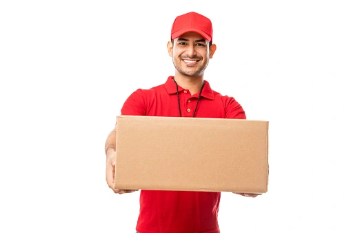 A delivery person delivering a package for logistics and parcel delivery services